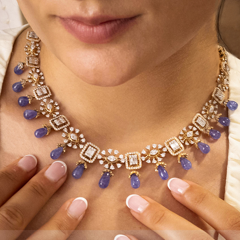 Contemporary Diamond, Ruby Emerald Necklace Set (Choker)